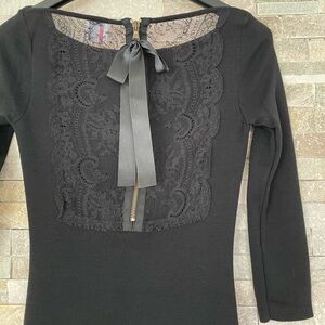 Red Valentino dress women’s M black merino wool classic lace and bow back zipper